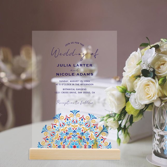 Tribal Folk Country Culture Crest Mandala Wedding Acrylic Invitations (Creator Uploaded)