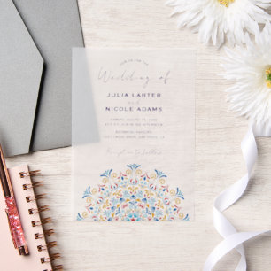 Tribal Folk Country Culture Crest Mandala Wedding Vellum Invitations