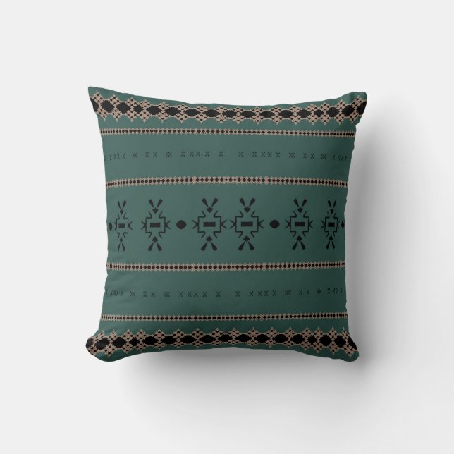 Tribal Forest Green Mud Cloth Cushion (Front)