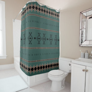 Tribal Forest Green Mud Cloth    Shower Curtain