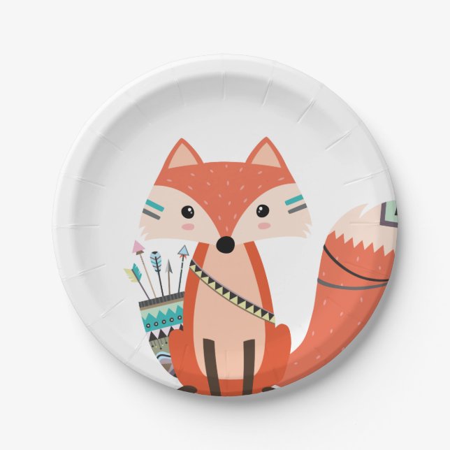 Tribal Fox Woodland Forest Birthday Baby Shower Paper Plate (Front)