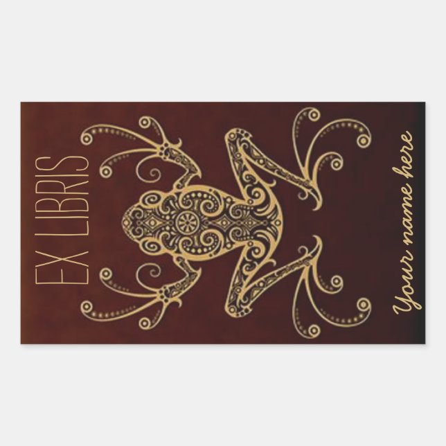Tribal Frog Ex Libris Bookplate Rectangular Sticker (Front)