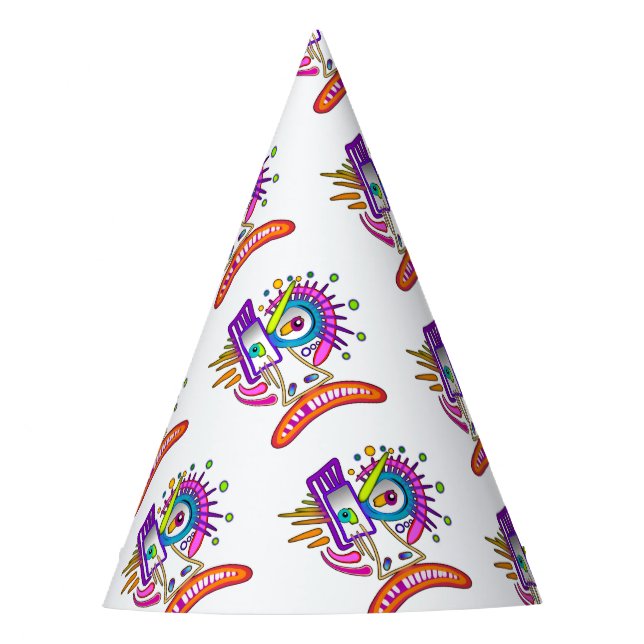 TRIBAL FROWNIE EMOJI MEEMOGIE PARTY HAT (Front)