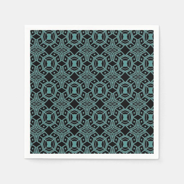 Tribal Gems Black & Teal Pattern Paper Napkins (Front)