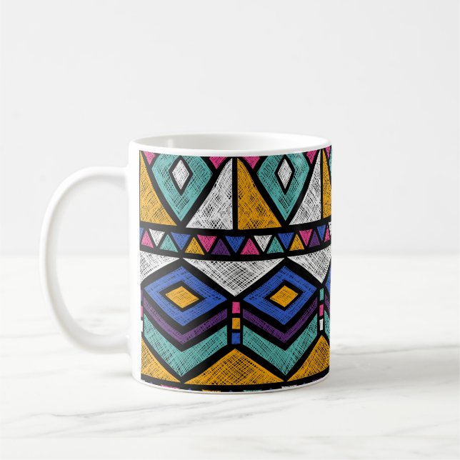 Tribal Geometric Aztec: Colourful Vintage Pattern Coffee Mug (Left)