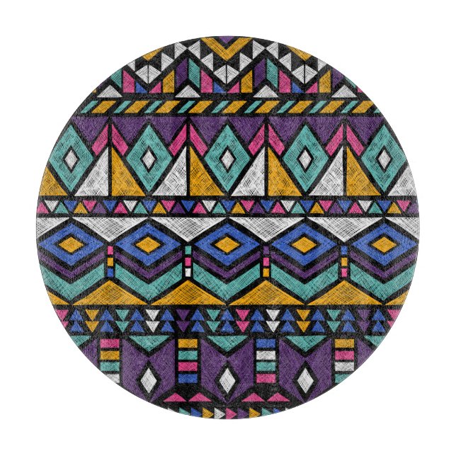 Tribal Geometric Aztec: Colourful Vintage Pattern Cutting Board (Front)