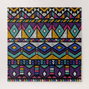 Tribal Geometric Aztec: Colourful Vintage Pattern Jigsaw Puzzle