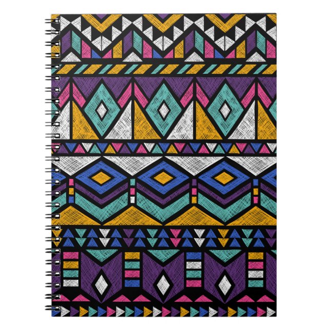 Tribal Geometric Aztec: Colourful Vintage Pattern Notebook (Front)