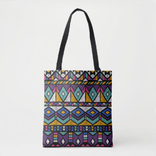 Tribal Geometric Aztec: Colourful Vintage Pattern Tote Bag