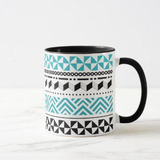 Tribal Geometric Black and Aqua Modern Aztec Mug