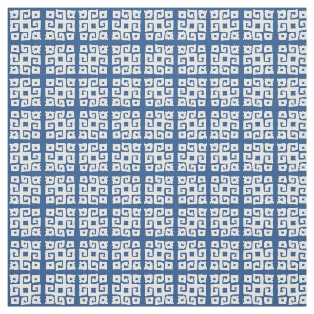 Tribal geometric key white square patterned fabric (Swatch)