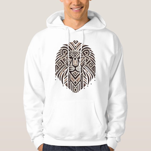 "Tribal Geometric Lion Art T-Shirt" Hoodie (Front)
