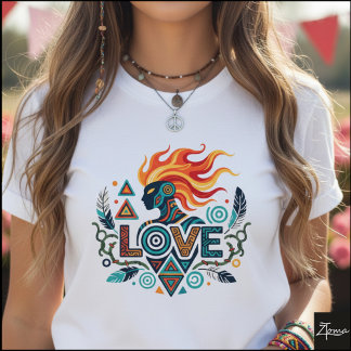 Tribal Geometric Love Figure With Flames T-Shirt