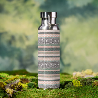 Tribal Geometric Mudcloth Stripe Boho Green Beige Water Bottle