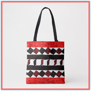 Tribal Geometric Orange and Black Pattern Tote Bag