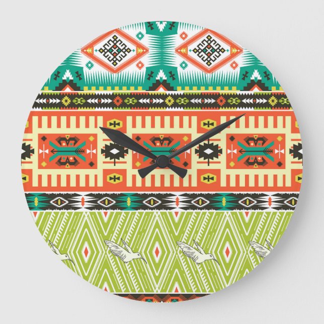 Tribal Geometric: Quotes Text Pattern. Large Clock (Front)