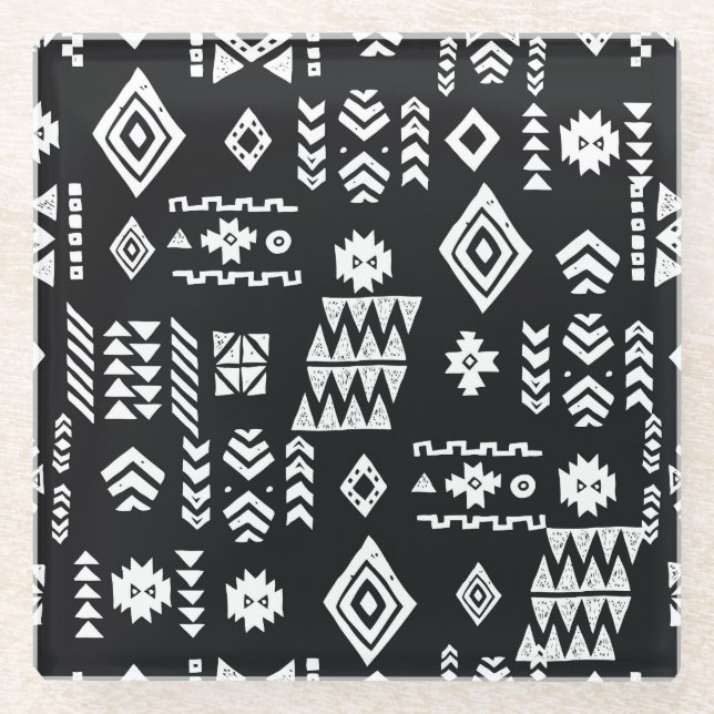 Tribal geometric: stylish seamless background. glass coaster (Front)