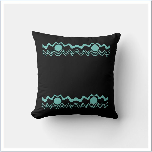Tribal Geometric Turquoise Blue and Black Cushion (Creator Uploaded)