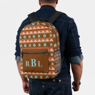 Tribal Geometric Turtles Native American Monogram Printed Backpack