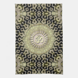 Tribal Geometry Black Gold Om Cloth Banner