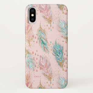 Tribal Glitter Boho Feathers Pattern iPhone X Case