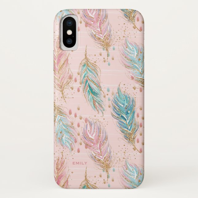Tribal Glitter Boho Feathers Pattern Case-Mate iPhone Case (Back)