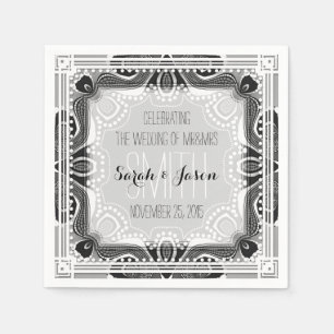 Tribal Goddess Black Silver Wedding Paper Napkins