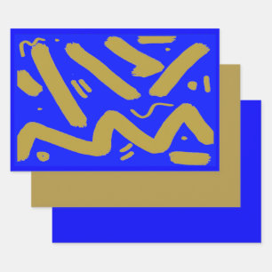 Tribal Gold and Royal Blue Wrapping Paper Sheet