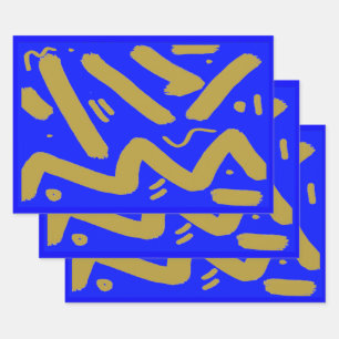 Tribal Gold and Royal Blue Wrapping Paper Sheet