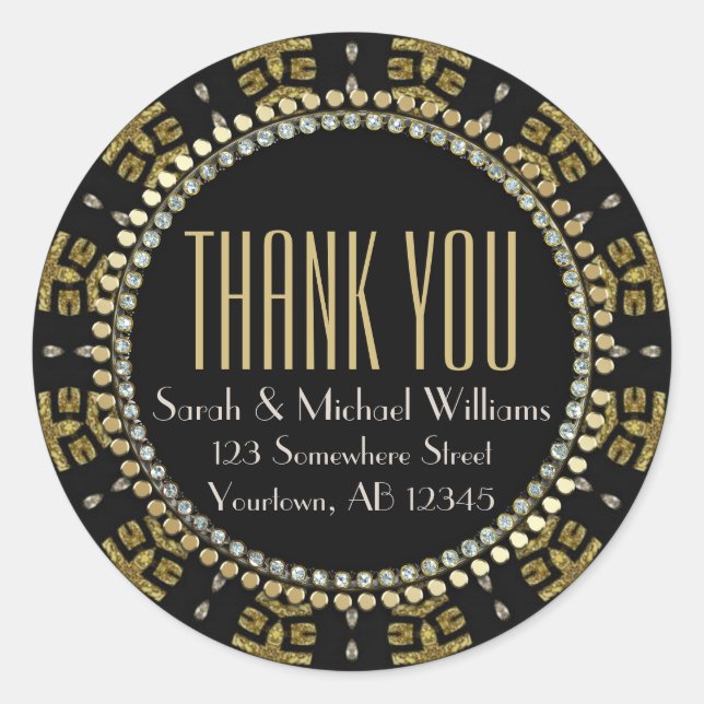 Tribal Gold Black Thank You Round Classic Round Sticker (Front)