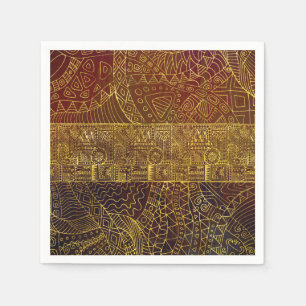 Tribal  Gold Pattern on Brown Paint Napkin