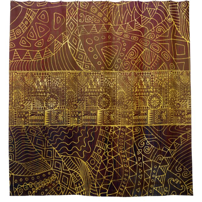 Tribal  Gold Pattern on Brown Paint Shower Curtain (Front)