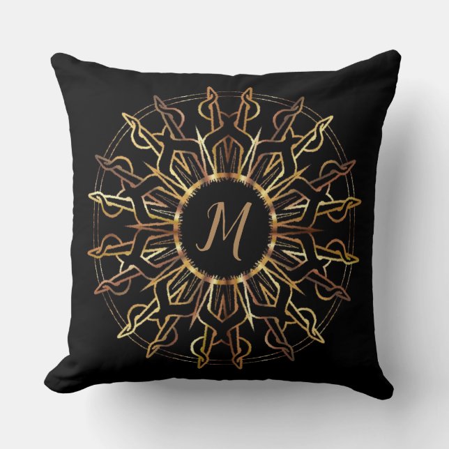 Tribal Golden Sun Throw Pillow (Front)