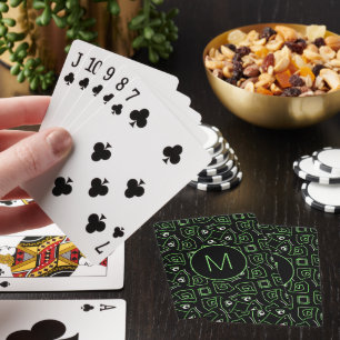 Tribal Green Eye of Lizard Pattern Monogram Playing Cards