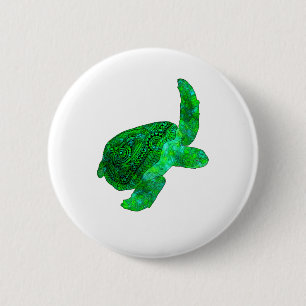Tribal Green Sea Turtle 6 Cm Round Badge
