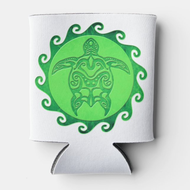 Tribal Green Sea Turtle Can Cooler (Front)