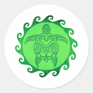 Tribal Green Sea Turtle Classic Round Sticker