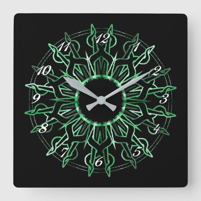 Tribal Green Sun Wall Clock (Front)