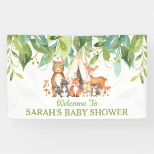 Tribal Greenery Woodland Animals Welcome Backdrop Banner