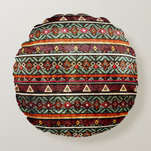 Tribal grunge ethno folk pattern in retro style round cushion