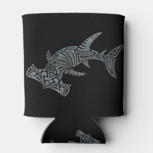 Tribal Hammerhead on Black Can Cooler