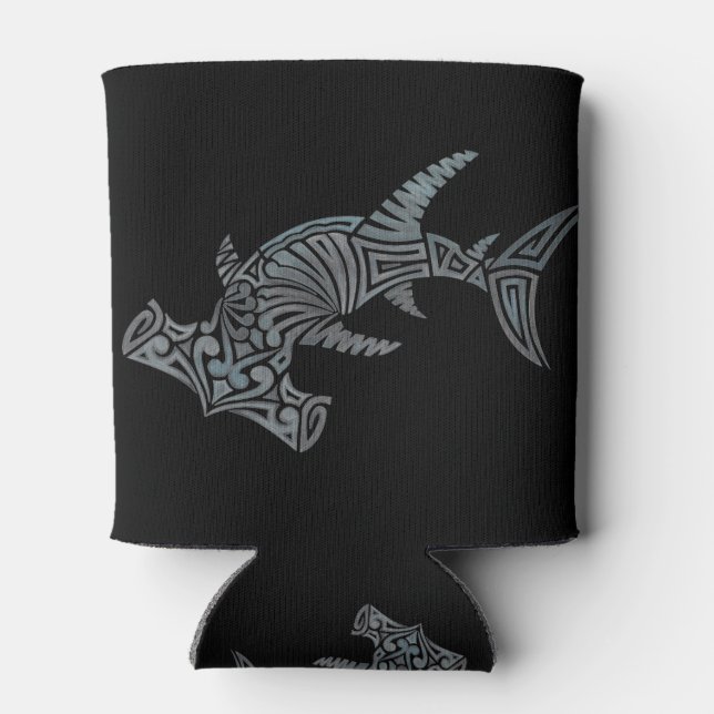 Tribal Hammerhead on Black Can Cooler (Back)