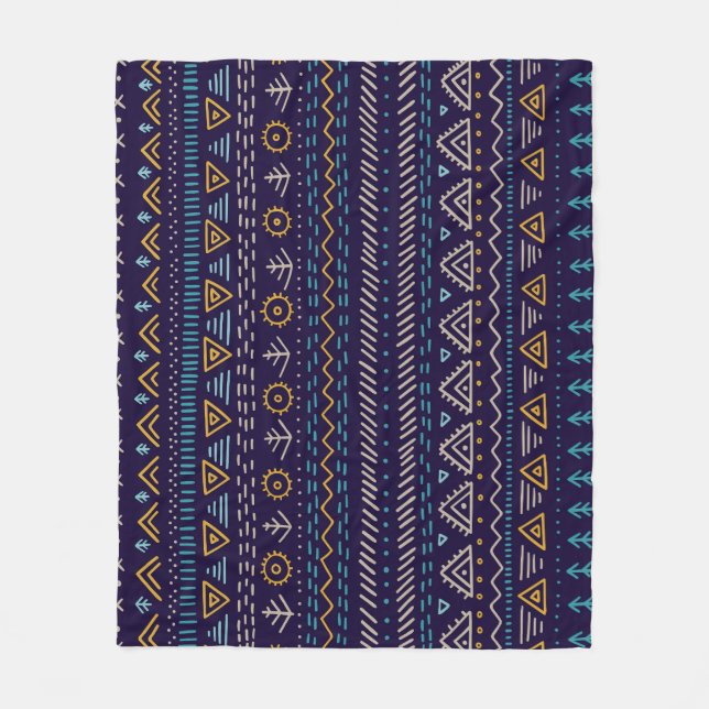 Tribal Hand-Drawn: Ethnic Seamless Pattern Fleece Blanket (Front)
