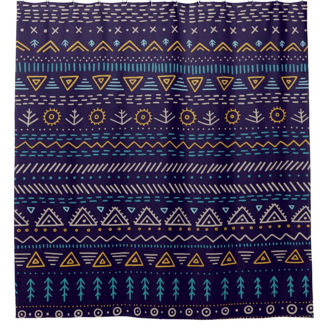 Tribal Hand-Drawn: Ethnic Seamless Pattern Shower Curtain (Front)