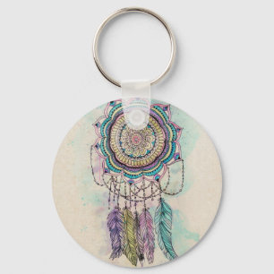 tribal hand paint dreamcatcher mandala design key ring