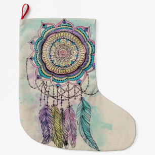 tribal hand paint dreamcatcher mandala design large christmas stocking