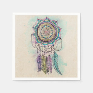 tribal hand paint dreamcatcher mandala design napkin