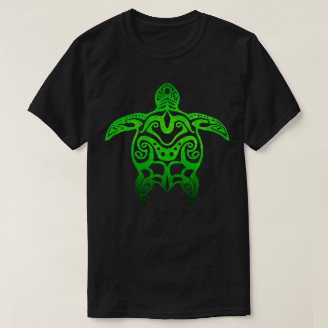 Tribal Hawaiian Hawaii Green Sea Turtle Honu T-Shirt (Design Front)