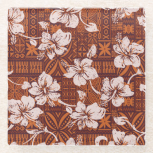 Tribal Hawaiian: Hibiscus Flower Wallpaper Glass Coaster