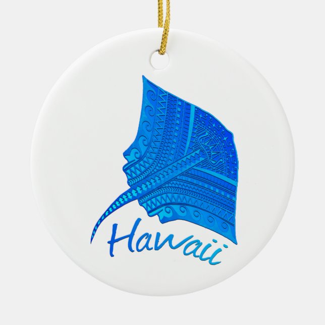 Tribal Hawaiian Stingray Ceramic Tree Decoration (Front)